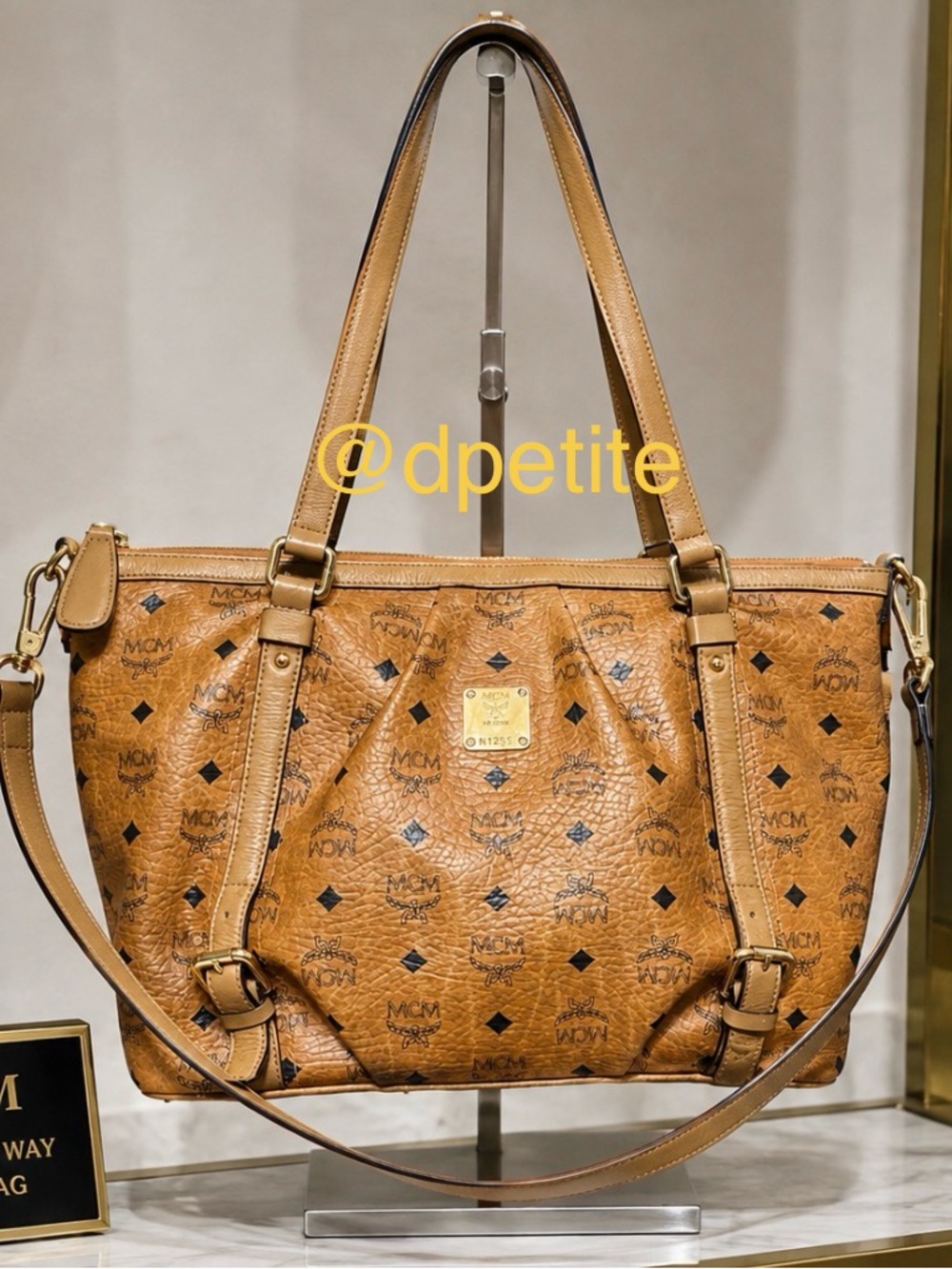 MCM Cognac Visetos Monogram Shoulder Tote - Cognac